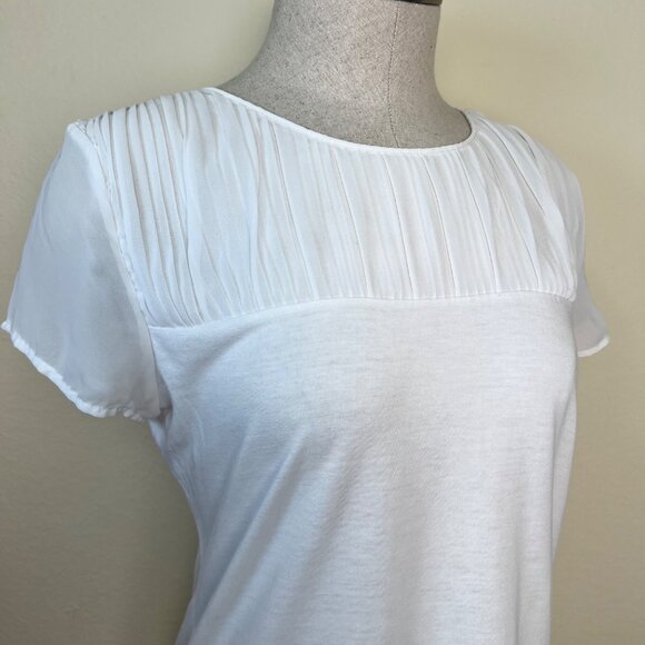 MASSIMO DUTTI White Short Sleeve Blouse With Sheer Pleated Top Size Medium - Picture 2 of 8